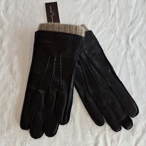Black Brown 1826 Black Leather Gloves with Tan 100% Cashmere Lining Size Medium
